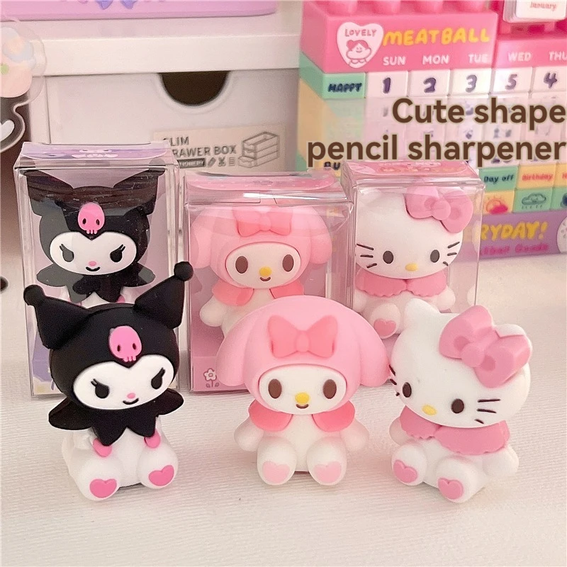 Anime Pencil Sharpener Sanrio Hello Kitty Cartoon Kuromi Melody Student Stationery Cute Single Hole Model Pencil Sharpener Gift