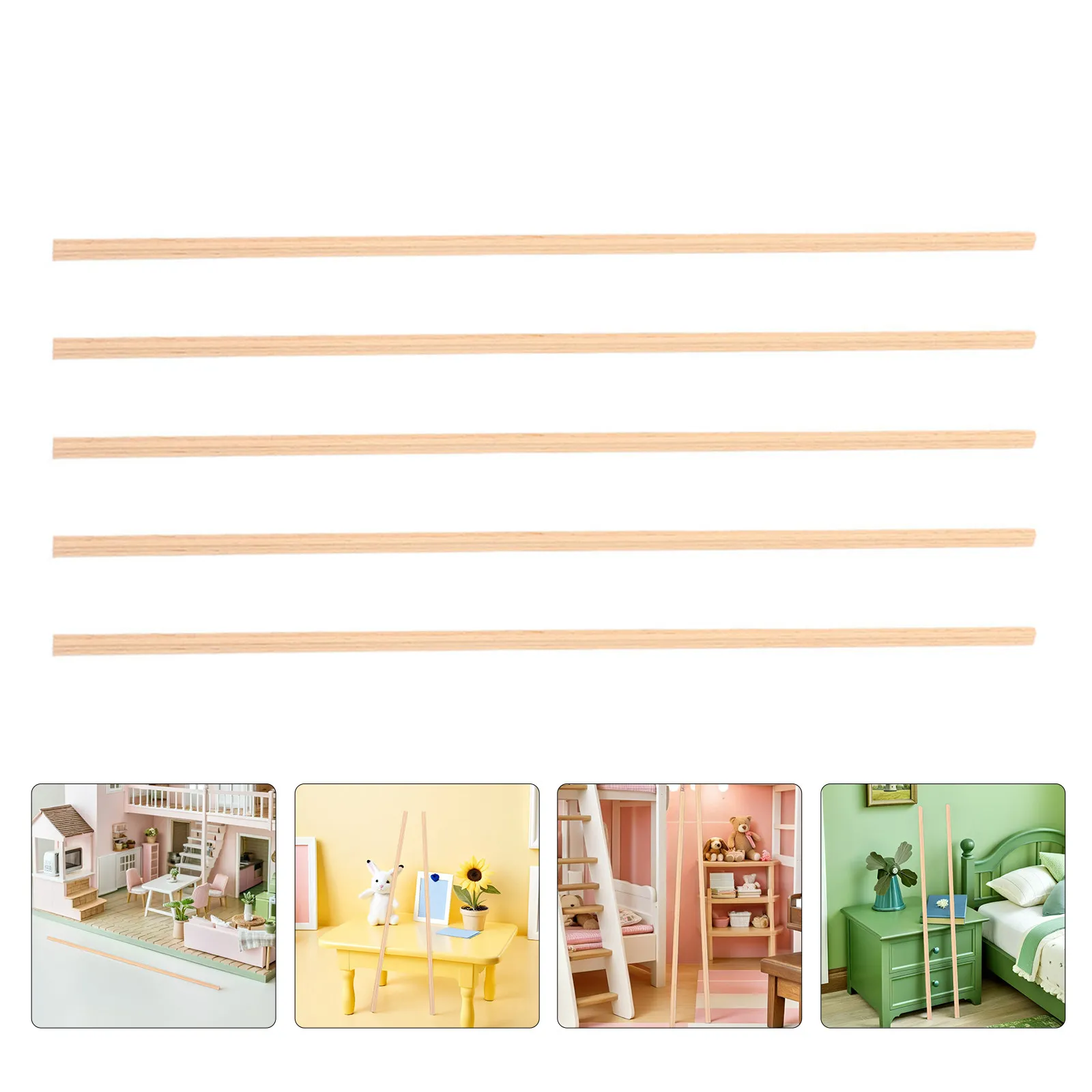 

5Pcs Wood Skirting Board Miniature Trim Decorative Baseboard Wall Border Strip for Mini House Accessories Dollhouse Wood Strips
