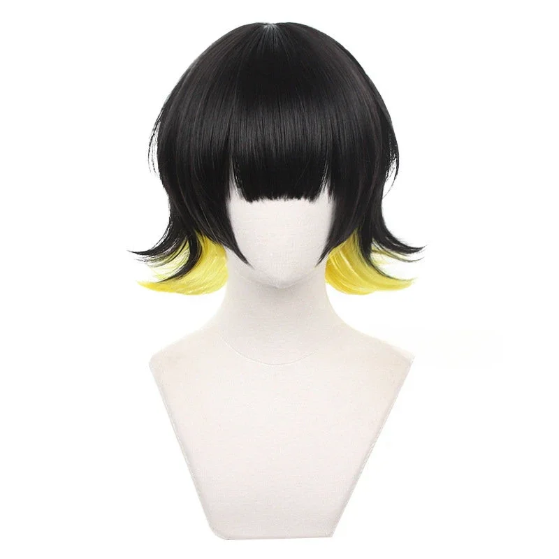 อะนิเมะสีฟ้าล็อค Bachira Meguru คอสเพลย์วิกผมสีดําและสีเหลืองสั้นผม Man ฟุตบอลฮาโลวีน Roleplay วิกผม