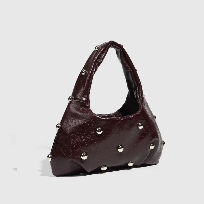 PUNK สไตล์ Satchel กระเป๋าผู้หญิง PU Rivet ไหล่กระเป๋าอินเทรนด์ Underarm กระเป๋าสีทึบแฟชั่นกระเป๋าถือคุณภาพสูงกระเป๋าขนาดเล็ก