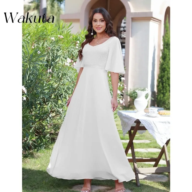 Wakuta Women's Bridesmaid Robe for Wedding Guest Formal Long Prom Mother Bride Lace Chiffon Evening Gowns Платье Для Мамы Жениха