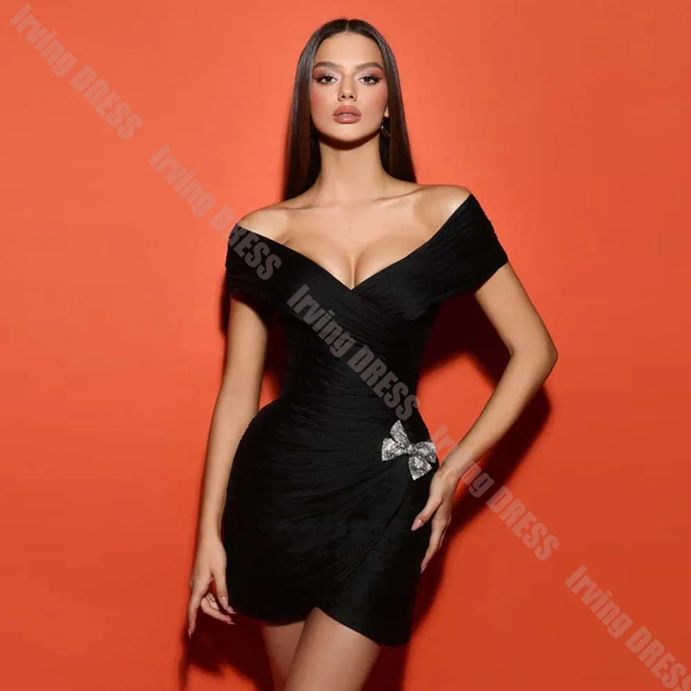 Formal Homecoming Dresses 2026 V Neck Sleeveless Pleated Bow Sheath for Women's Prom Gowns Party Graduation Mini Evening Dress