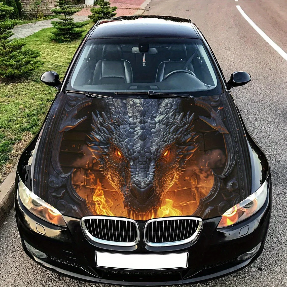 

Dragon Spewing Golden Flames Car Hood Decal,Self-Adhesive PVC Hood Decoration Scratch Resistant Sticker Protect,Auto Accessories