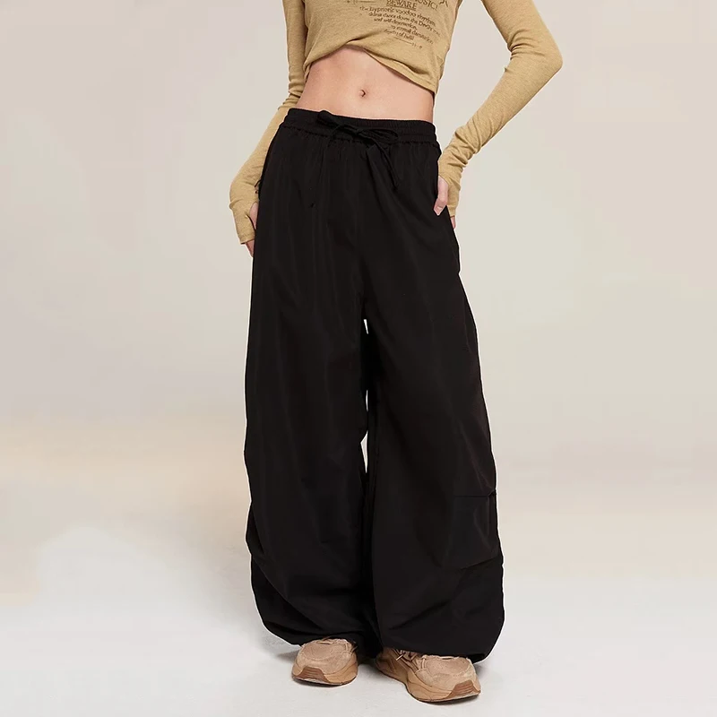 American Hip Hop Cargo Pants Y2K High-Waist Streetwear Loose Wide-Leg Parachute Pants Bf Fashion Loose Drawstring Sweatpants New