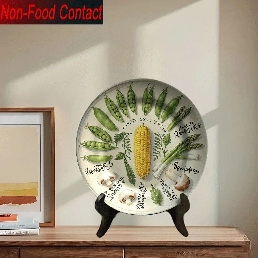2D 1pc Ceramic Decorative Plate, Non-Consumable Pure Decorative Hand-Painted Vegetable Pattern Home Tabletop Art Ornament,