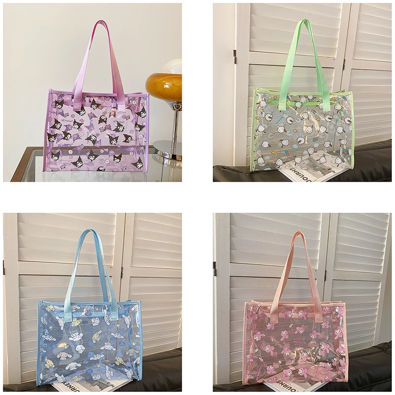 

Kawaii Sanrio Hellokitty Large Capacity Single Shoulder Bag Cartoon Transparent Cute Commuting Bag Wash Bag Waterproof Tote Bag