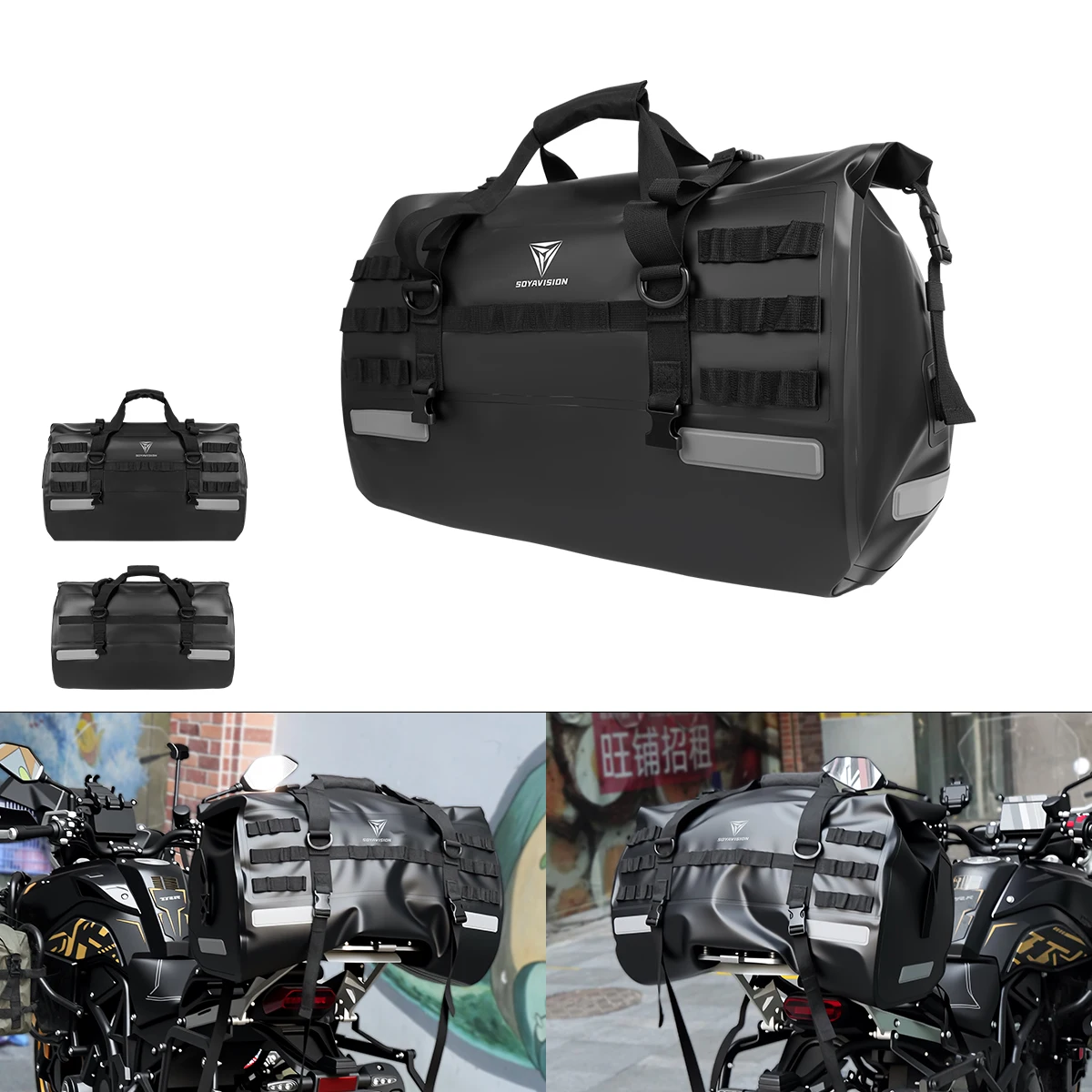 SOYAVISION 50L 70L 80L دراجة نارية مقاوم للماء الذيل حقيبة السفر حقيبة أمتعة خارجية دراجة نارية حقيبة مقعد