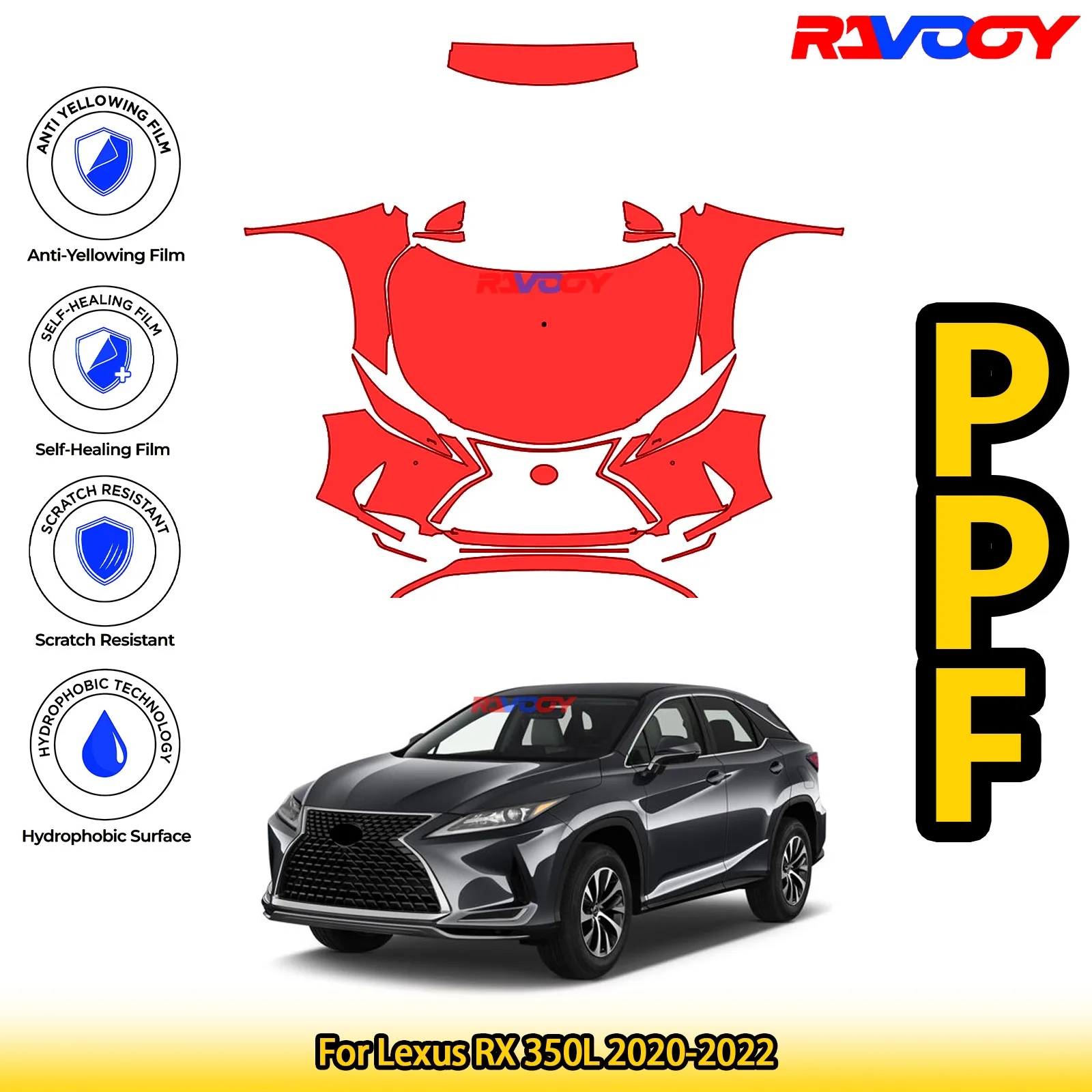 

For Lexus RX 350L 2020-2022 Glossy Matte Black Precut front PPF Kit Paint Protection Film