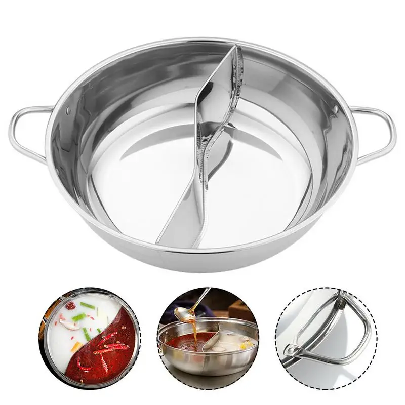 hot Pot With Divider Stainless Steel Mandarin Duck Pot With Divider For Induction Stove 2 Grid 2 Taste Cooking Tool Accessories