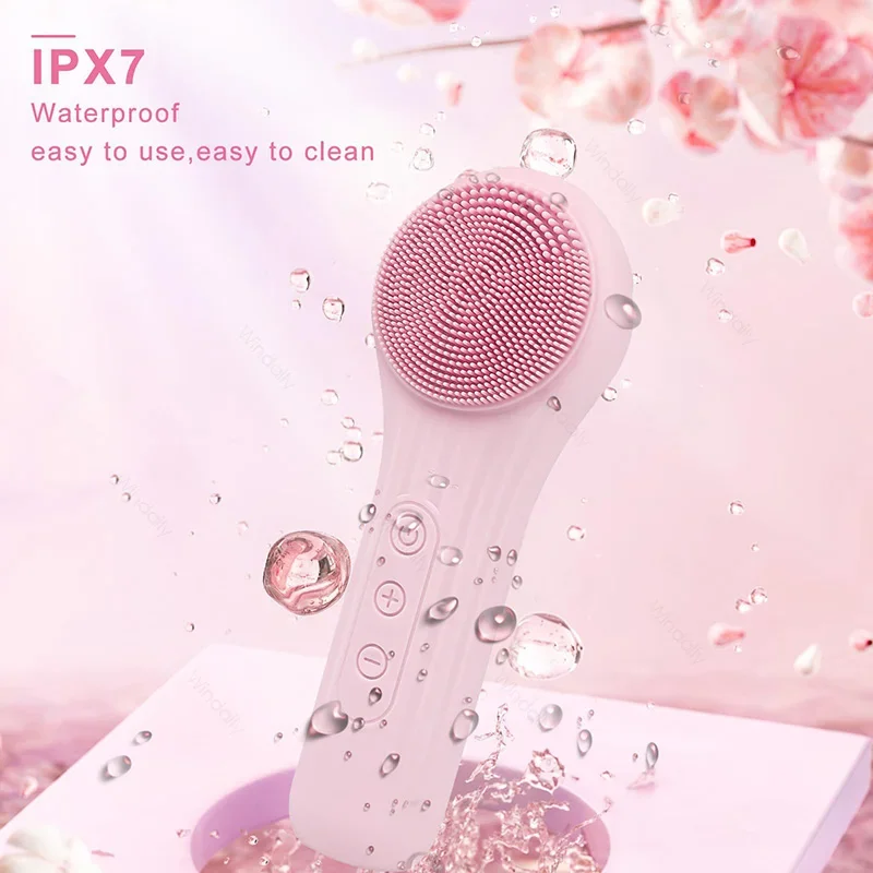 Sonic IPX7 Waterproof Facial Cleansing Brush Device Silicone Face Scrubber Exfoliator Cleaner Vibration Massager Deep Cleansing