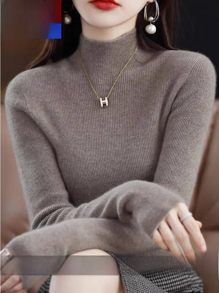 

Thiened Woolen Knitted Sweater Women's Slim Fit f High Collar Autumn Winter Warm Base Layer irt Faion Commute Sle