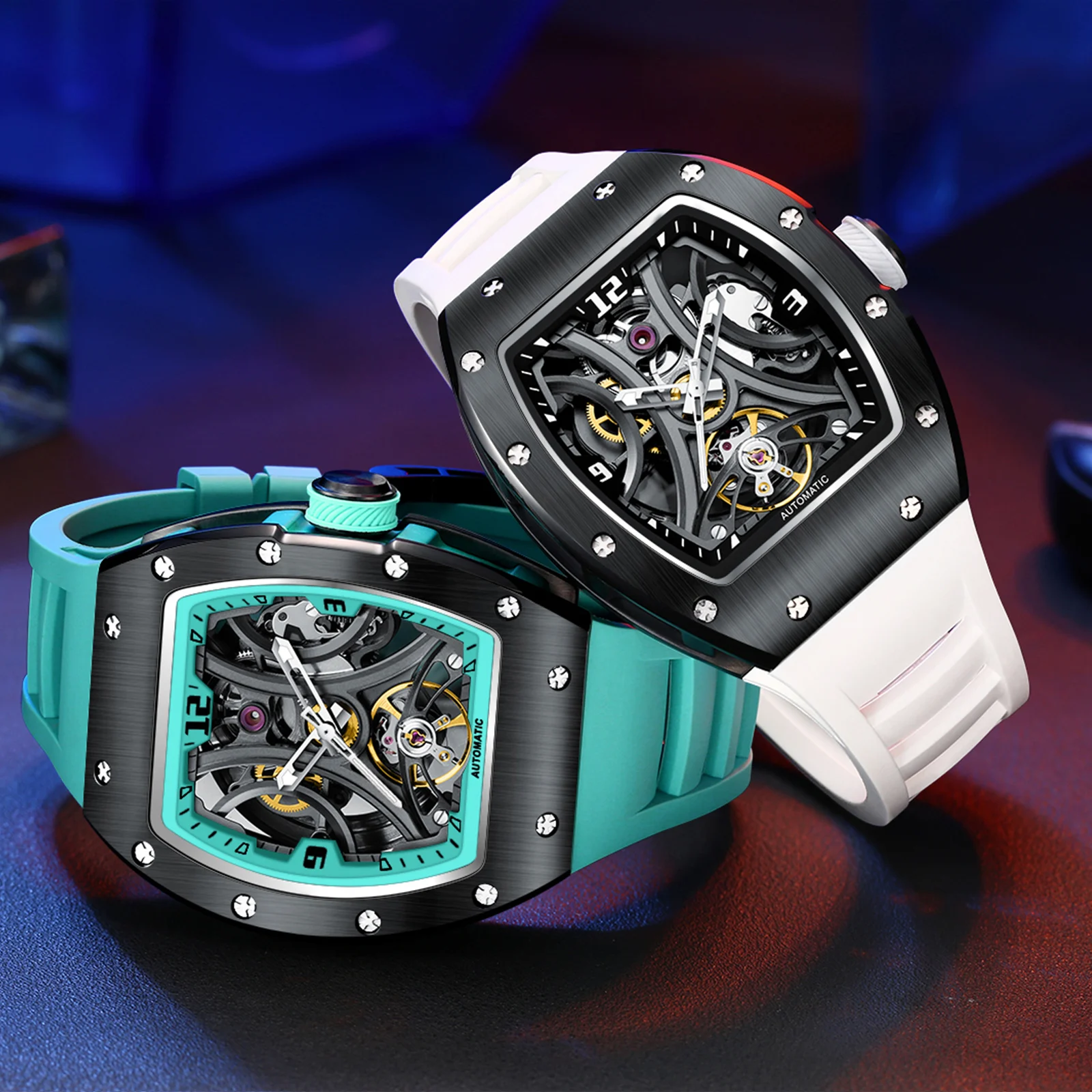 

New Chance Watch for Men Luxury Tonneau Steel Chronograph Quartz Wristwatch Fashion Silicone Strap Sport Watches No Logo