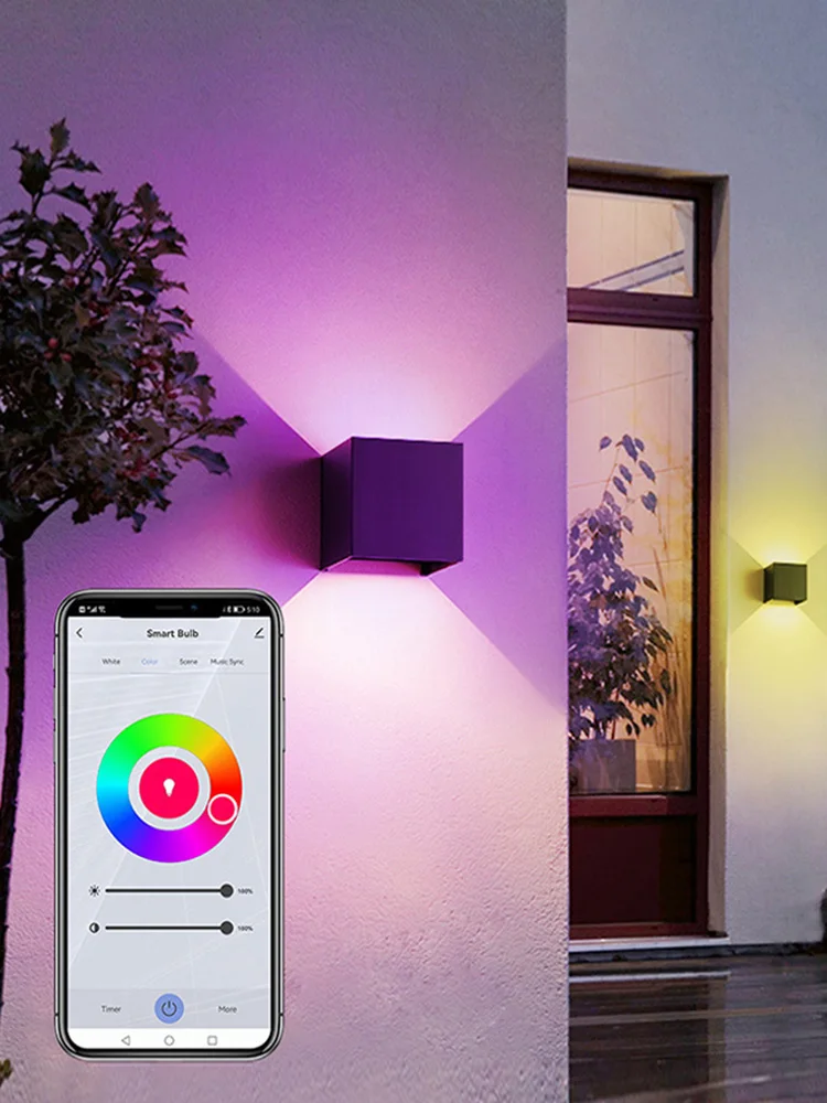 Tuya Smart WiFi LED Cube Lâmpada de parede, Esconce regulável, impermeável, luz do jardim, trabalhar com Alexa, Google Home, ao ar livre, interior, RGBWWCW