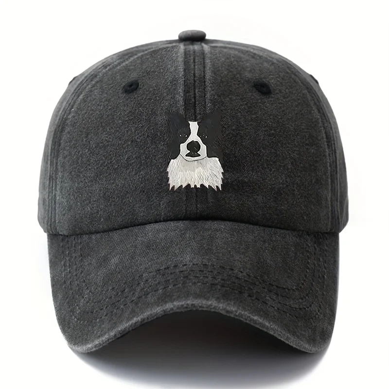 Printed cute border collie dog baseball cap retro outdoor light curved brim cap truck driver hat holiday camping