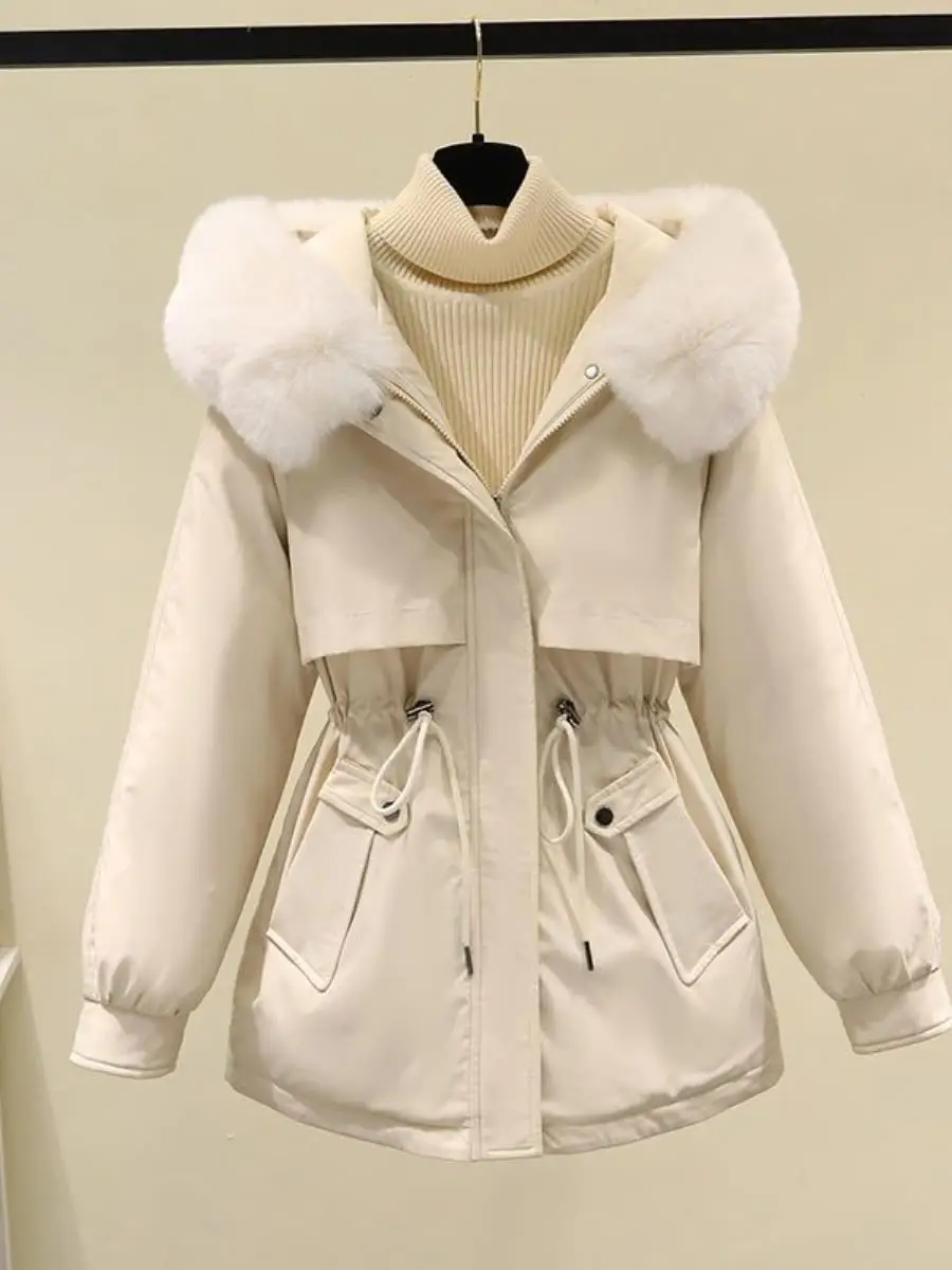 

Women's Parka Coat 2025 New Sle Thiened Cotton Jaet ort Version Large Fur Collar Winter Outerwear Casual Streetwear