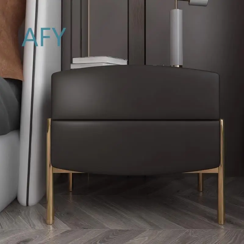 Nordic Creative Bedside Table for Modern Bedroom Storage Cabinet with Real Wood Frame and Faux Leather Finish Minimalist