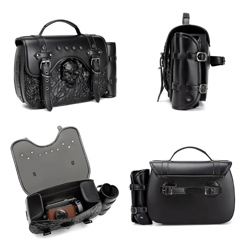 

Large Capacity PU Leather Motorcycle Saddlebags Waterproof Side Bags Stylish Skull Designs Tool Storage Bag for Bike