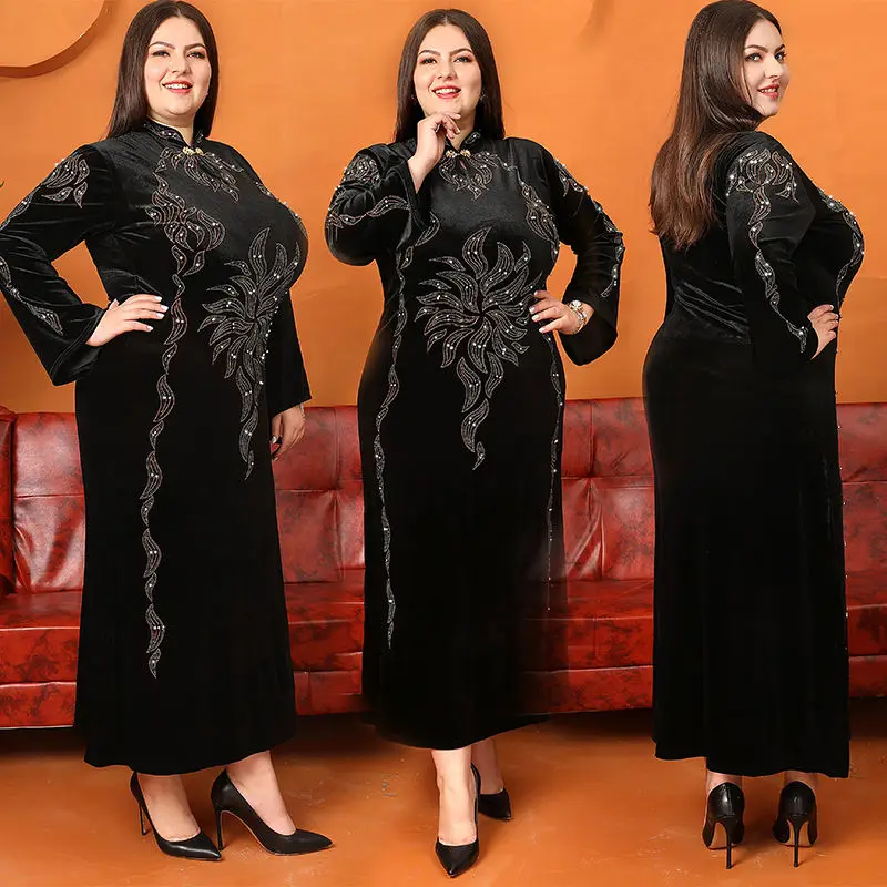 2024 Middle Eastern robes for women plus size dresses with diamonds traditional Muslim Turkish long skirt abaya soft and comfort