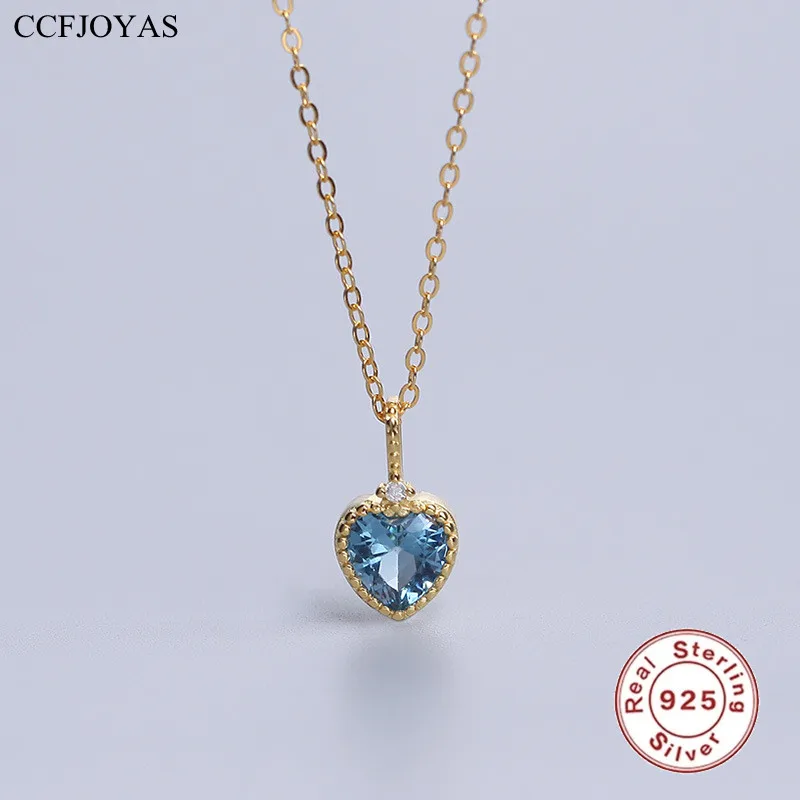 

CCFJOYAS 925 Sterling Silver Sky Blue Zircon Heart Shaped Necklace for Women Simple Love Chain Necklace Best Gift for Girlfriend