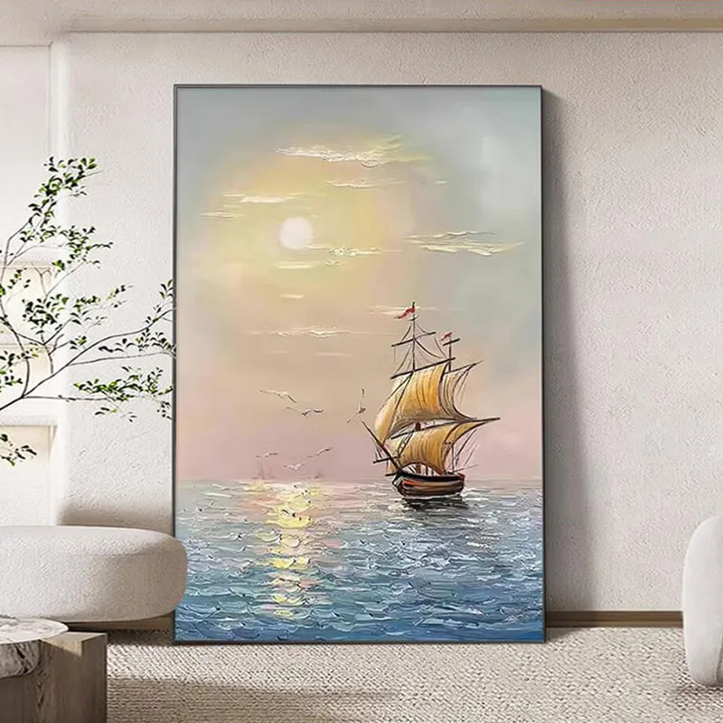Nautical Sailboat Sea Art Print - Shimmering Coastal Wall Decor for Living Room Bedroom, High-Quality Printed Poster, Unframed M