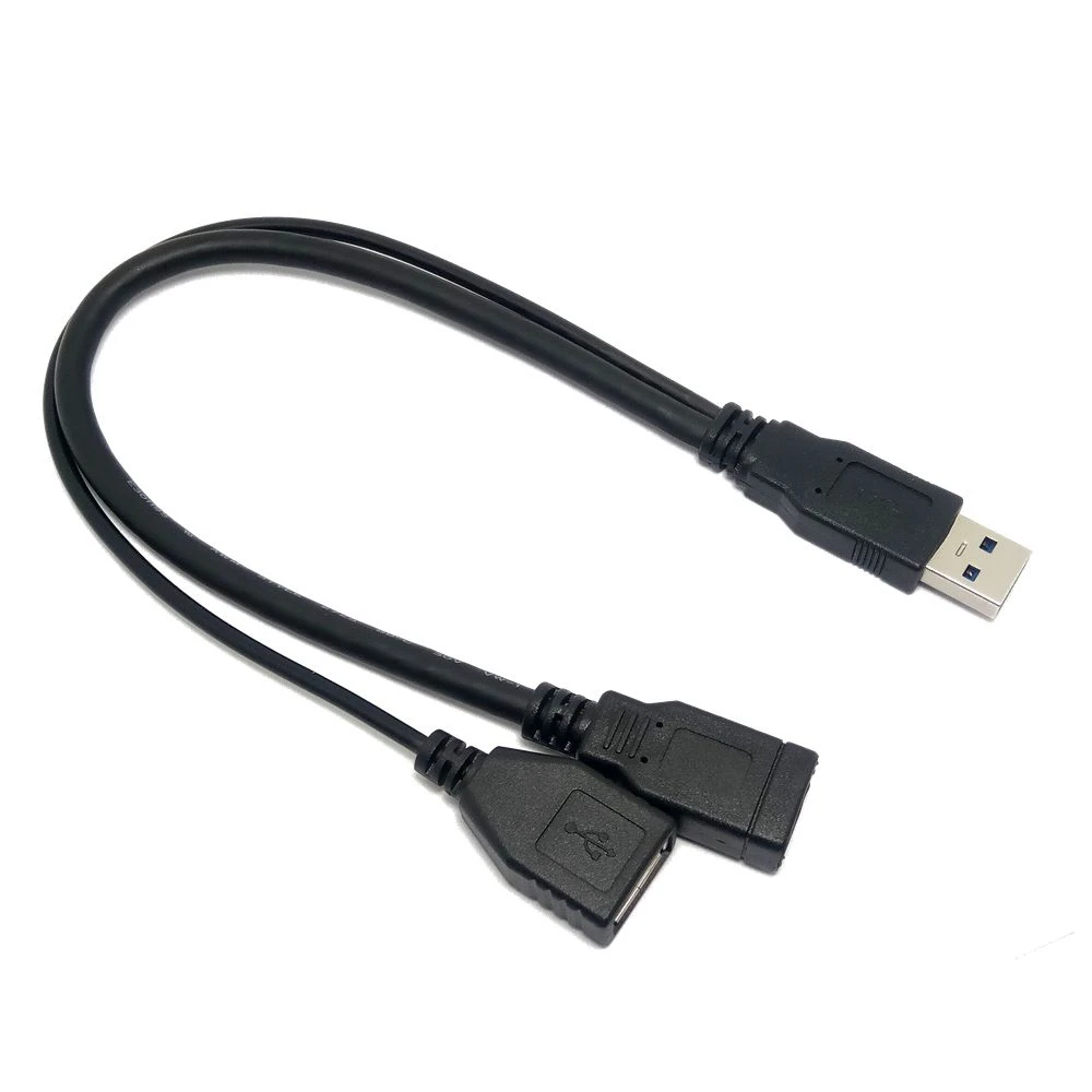 Kabel adaptor satu dalam dua USB3.0 dua dalam satu tiga kepala untuk penggunaan kendaraan, satu pria dan dua wanita kabel ekstensi data pengisian daya