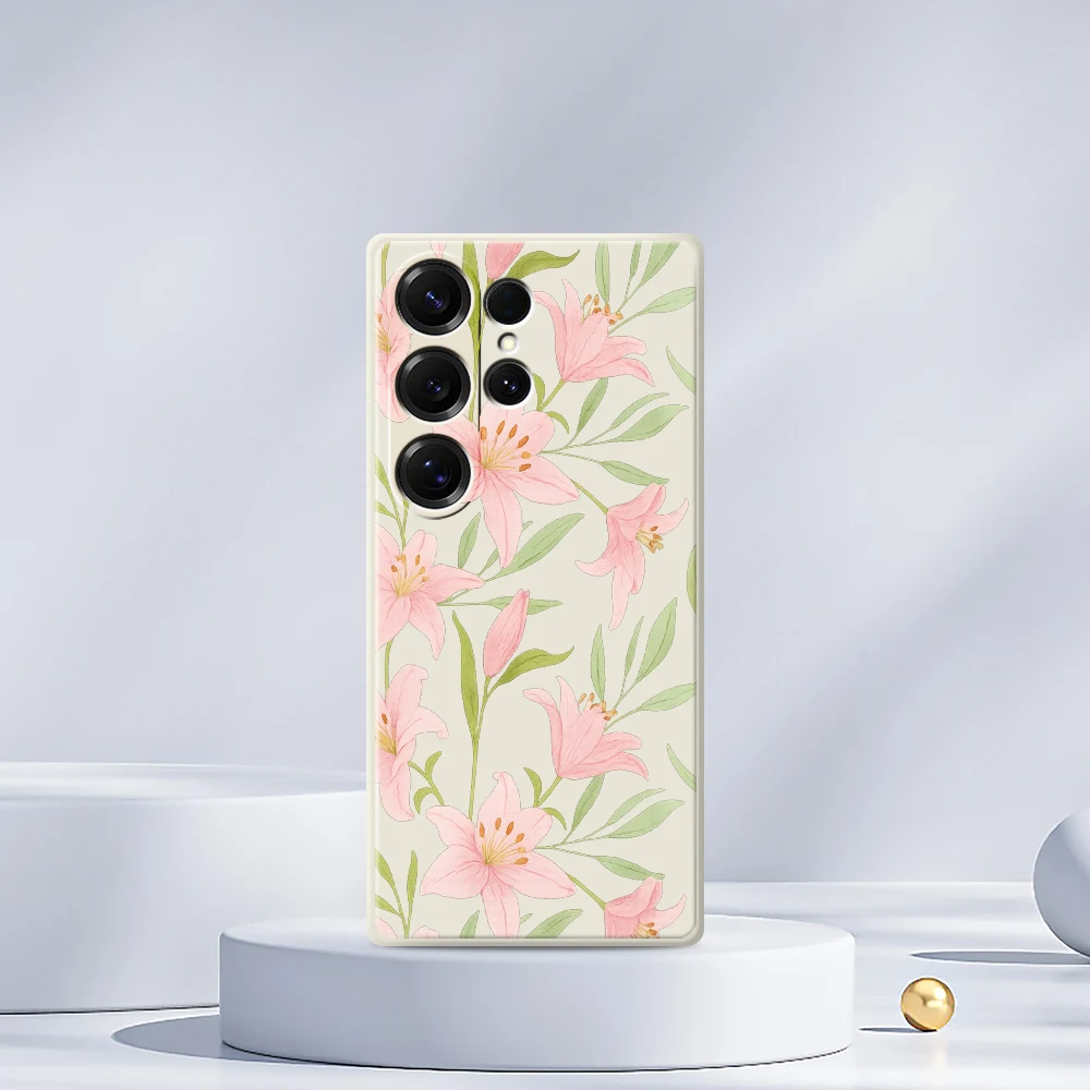 Fresh Pink Flower Phone Case For Samsung Galaxy S25 S24 S23 S22 S21 S20 Ultra Plus S10 S20 FE S21FE S23FE S24 FE 5G TPU Cover