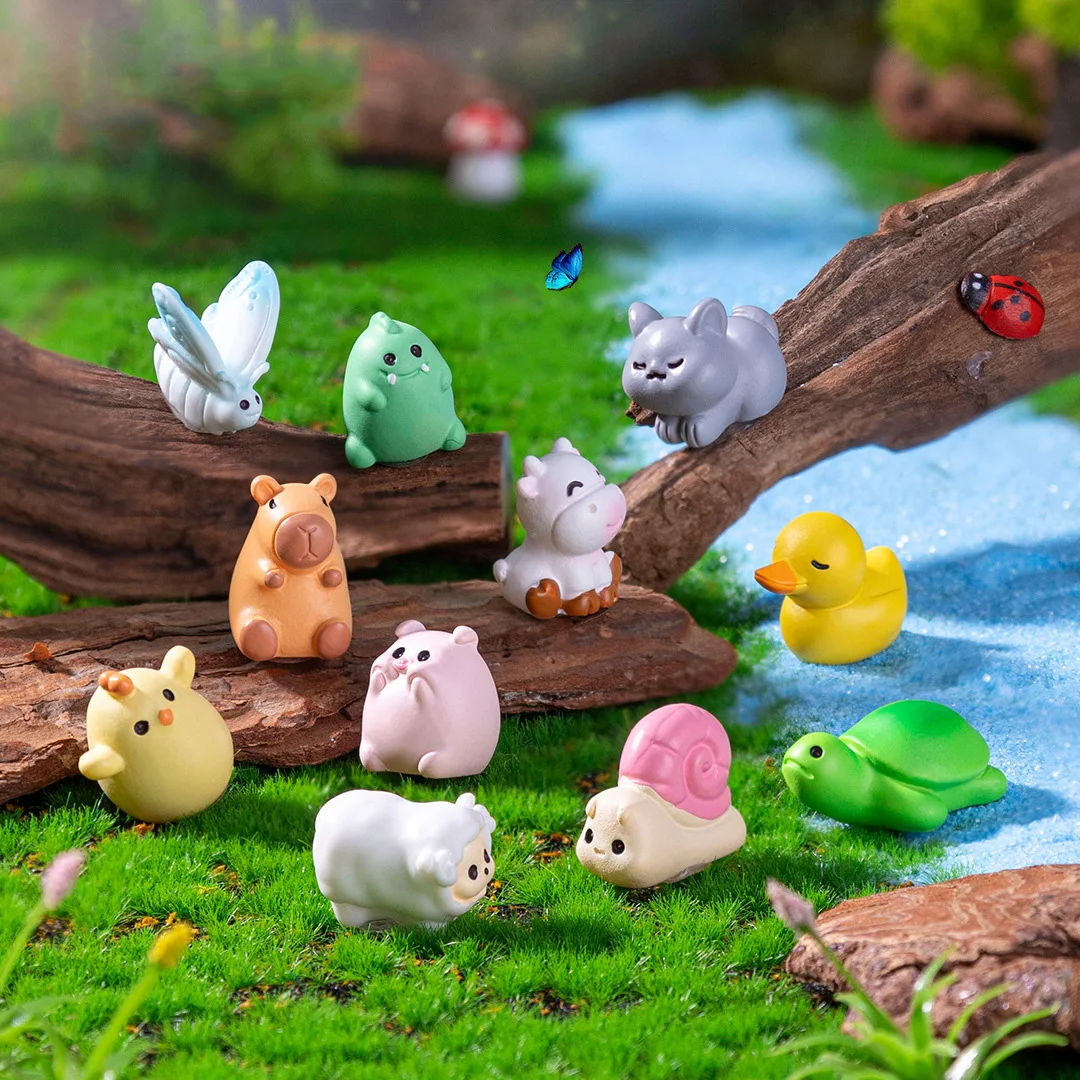 10Pcs Capybara Flamingo Butterfly Dinosaur Duck Cow Rabbit Sheep Pig Figurine DIY Miniature Fairy Garden Decoration Accessories