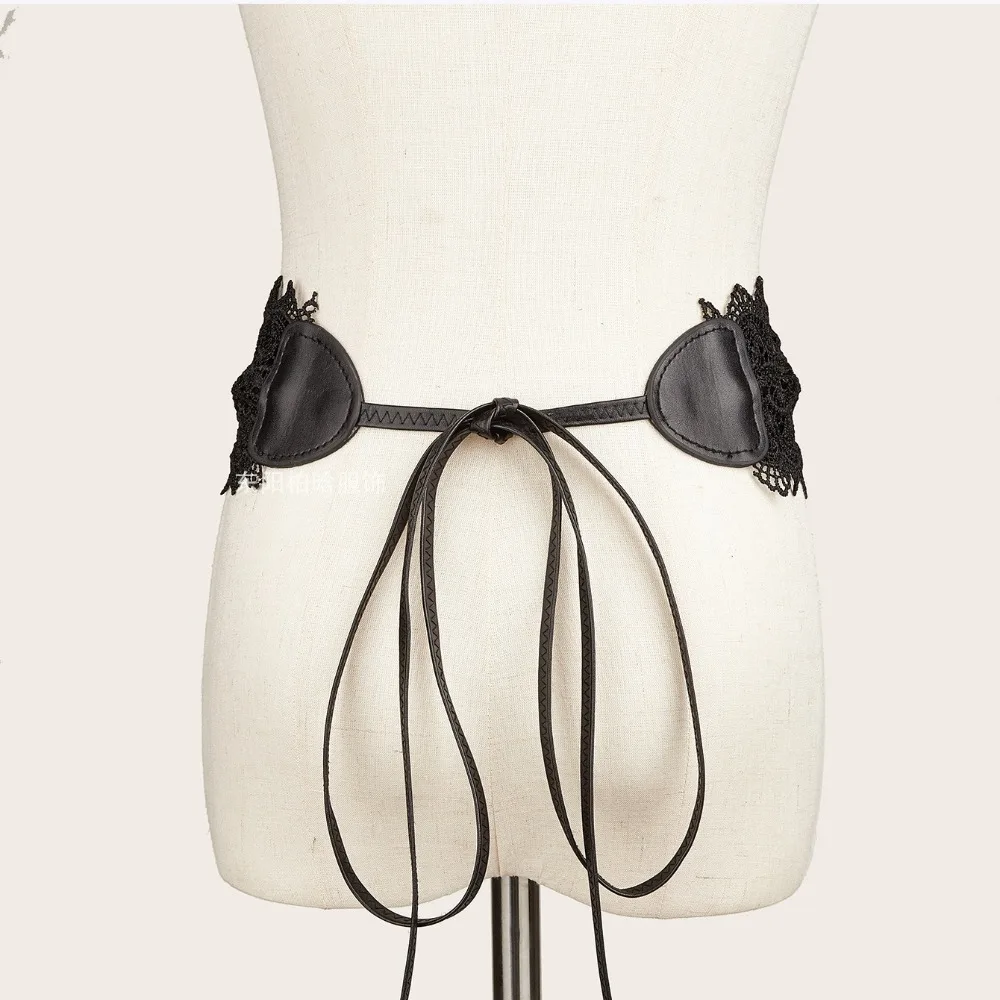 Cintura in vita in morbido pizzo stile Boho Cintura con papillon largo e annodare Cintura Obi con elastico in vita stretta per abiti