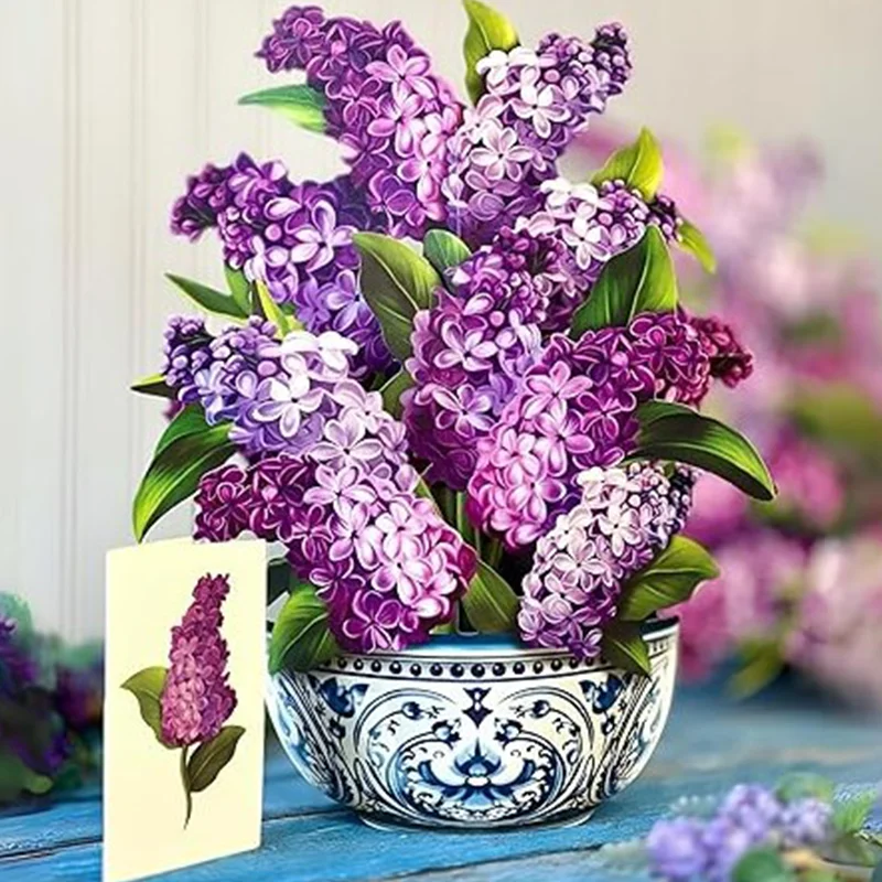 12 Inch Popup Greeting Cards Garden Lilacs Forever Flower Bouquet 3D Pop Up Cards Mother's Day Gifts Birthday Gift Cards