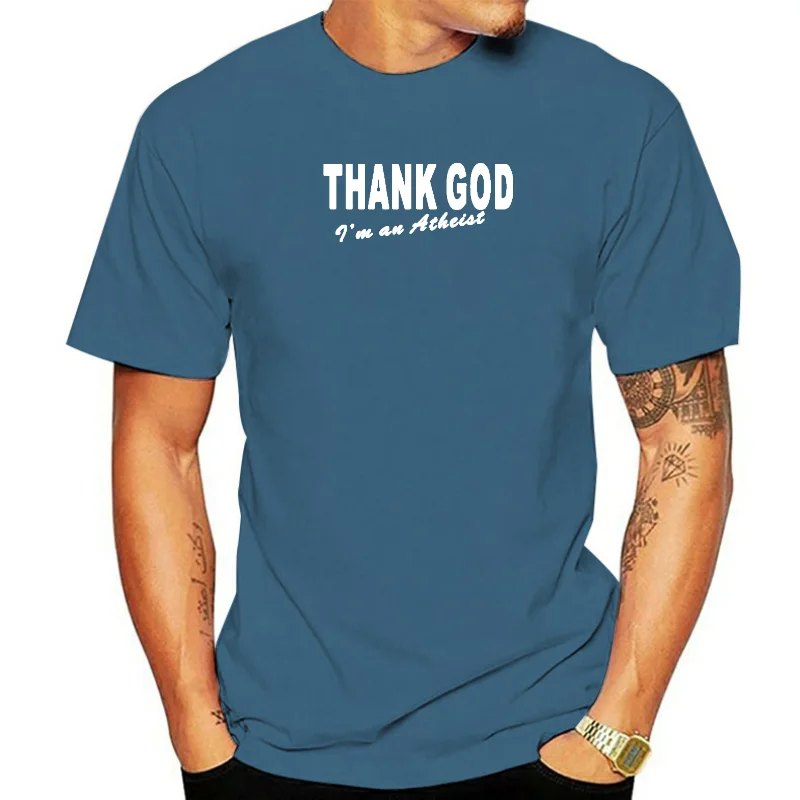 Thank God I'M An Atheist Funny Printed Mens T-Shirt Religion Science Atheism Gift Top Men's Casual Printed Streetwear T Shirt