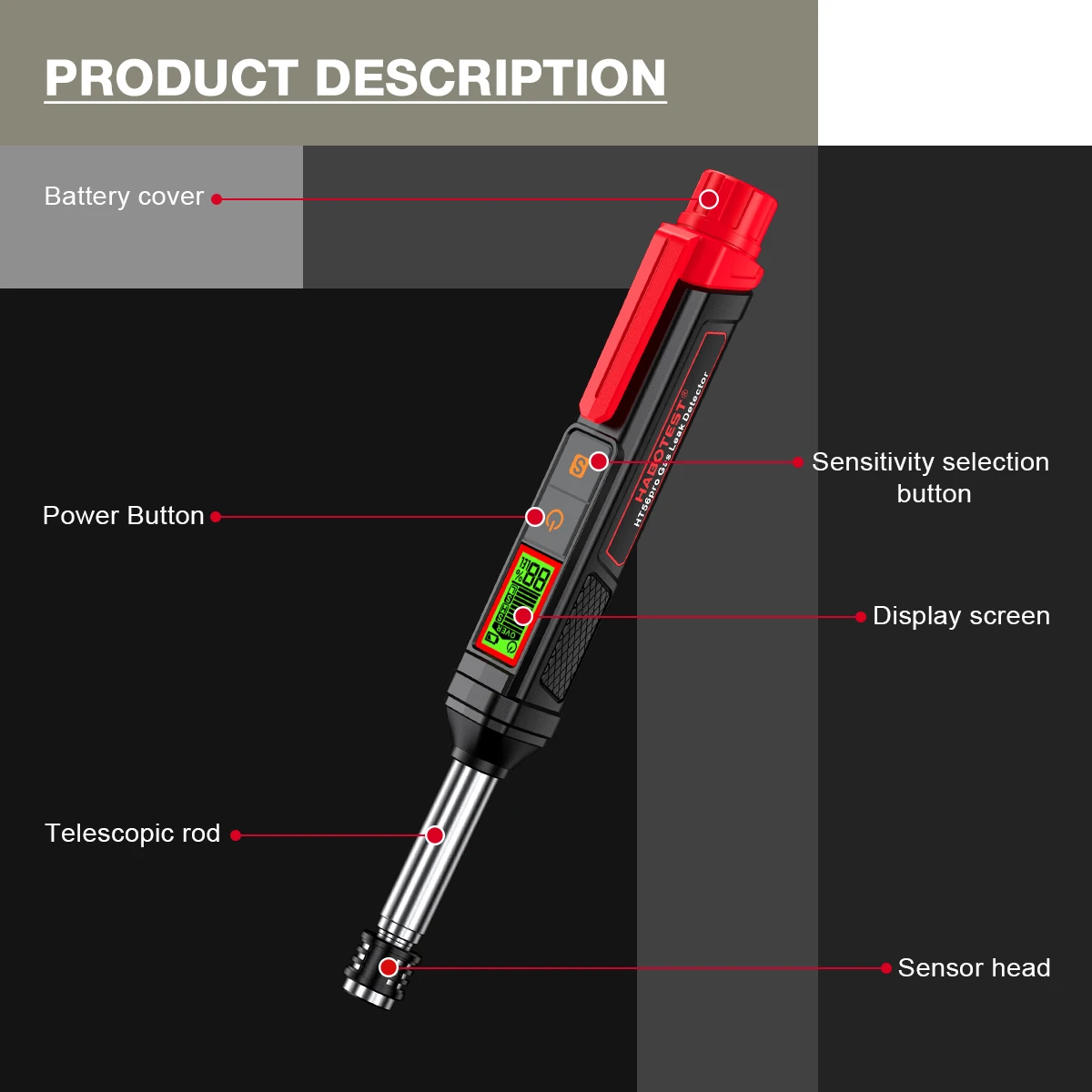 Skalowalny detektor wyciek gazu ziemnego HABOTEST HT56 100-1000ppm detektor wycieku gazu palnego analizator alkoholu metan LPG