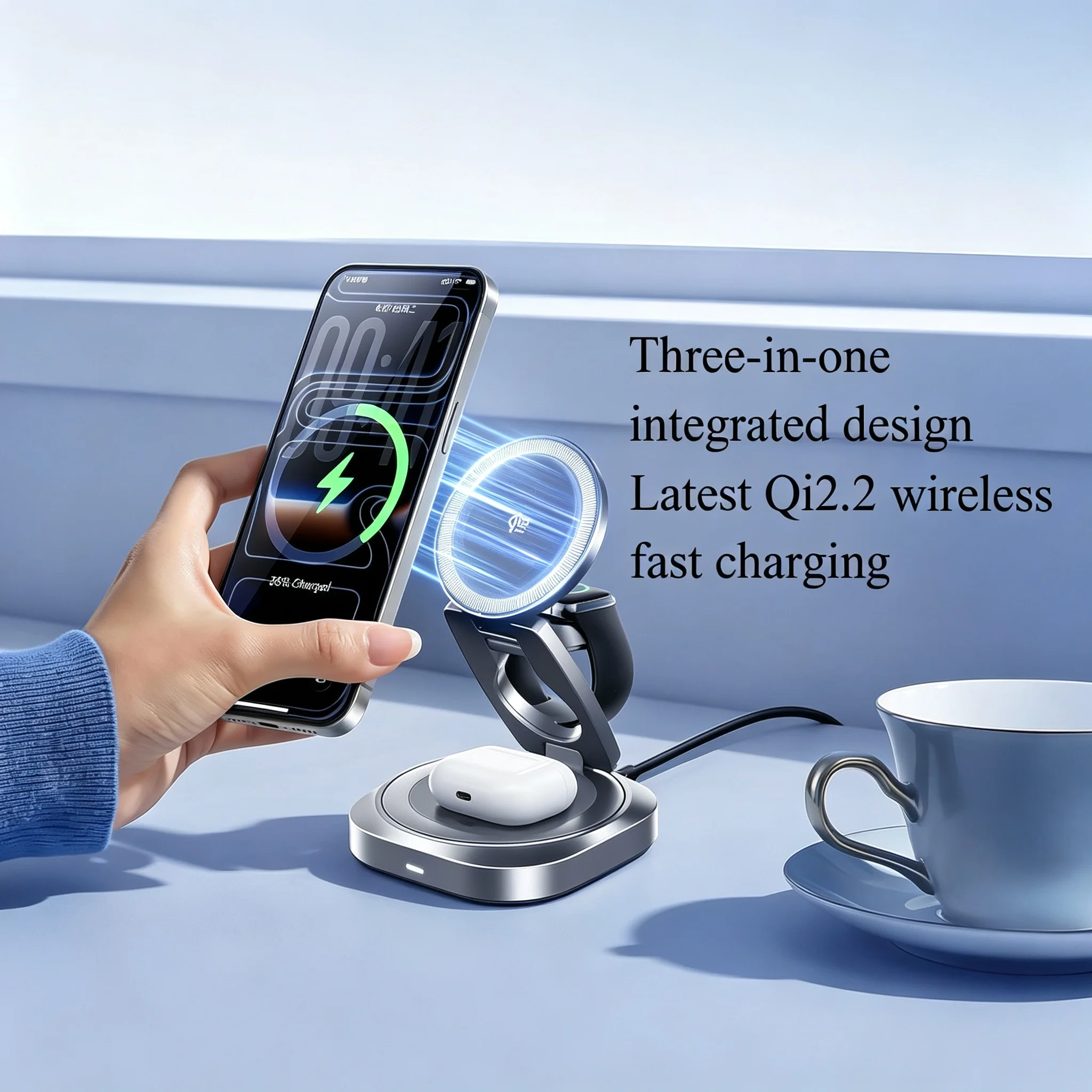 REMAX 3 in 1 Desktop Wireless Charging Stand Qi2.2 35W Magnetic 25W Fast Charge 360° Rotatable Zinc Alloy