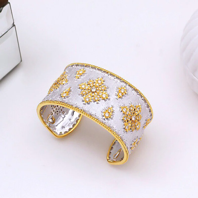 

ZOCA Classic Wiredrawing 925 Sterling Silver Thick Gold Plated Zircon Palace Vintage Snowflake Bracelet Women Gift Fine Jewelry