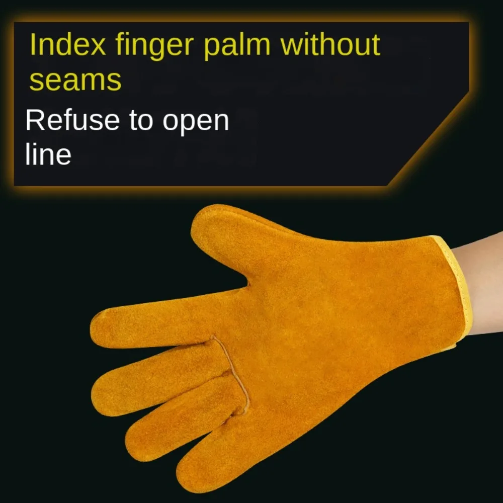 1Pair Breathable Welding Gloves Thickened Cowhide Labor Protection Gloves Heat-insulating Wear Resistant Work Safety Glove Adult