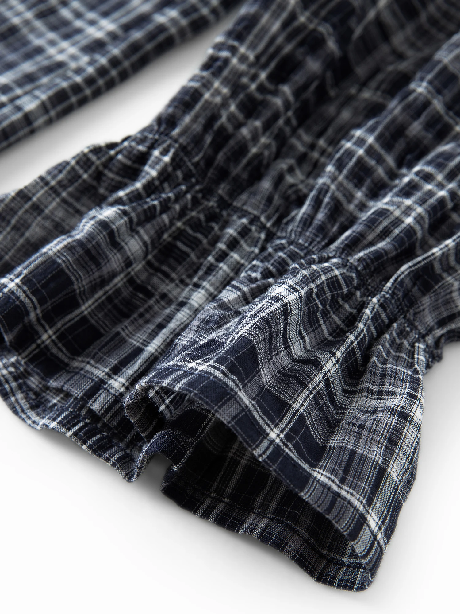 DUSHU 2026 Fall Women's V-Neck Plaid Long Sleeve Blouse with Ruffle Trim and Drawstring Waist - Fashion Forward Office Wear