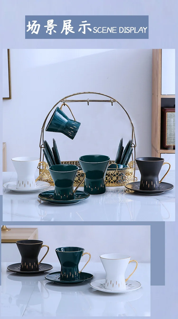 Creative Simple Gold Outline Ceramics Water Cup Waist Cup Home Afternoon Tea Cup Office European Style Coffee Cup and Saucer Set