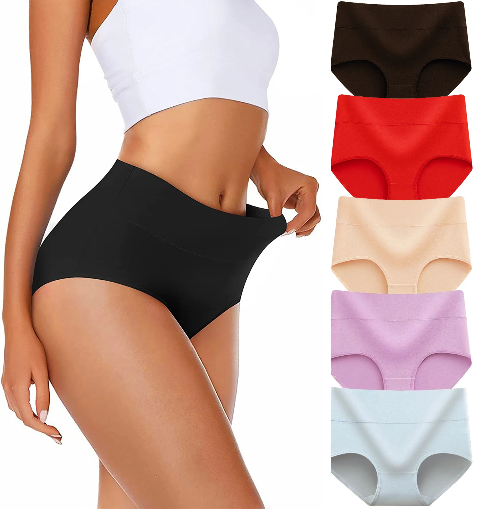 5 pezzi slip a vita alta da donna intimo in cotone pettinato confortevole morbido e traspirante mutandine da donna pantaloncini da ragazzo mutandine da donna
