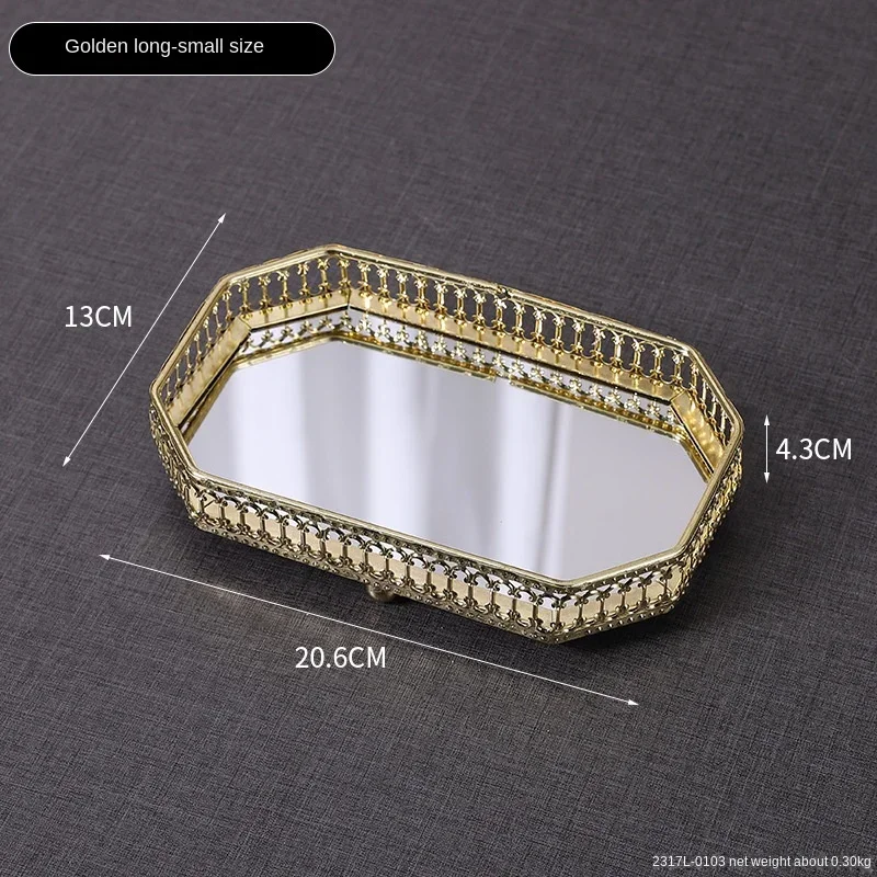 Light Luxury Mirror Metal Tray Cafe Restaurant Home Entrance Storage Tray Sample Pose Decoration Props Trays Decorative