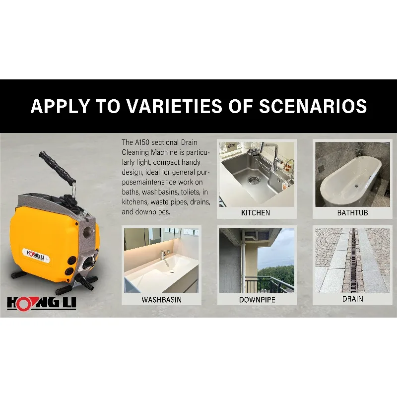 

Hongli A150 Drain Unclogger Cleaning Machine Sewer Electric Sectional Pipe Cleaner China Factory