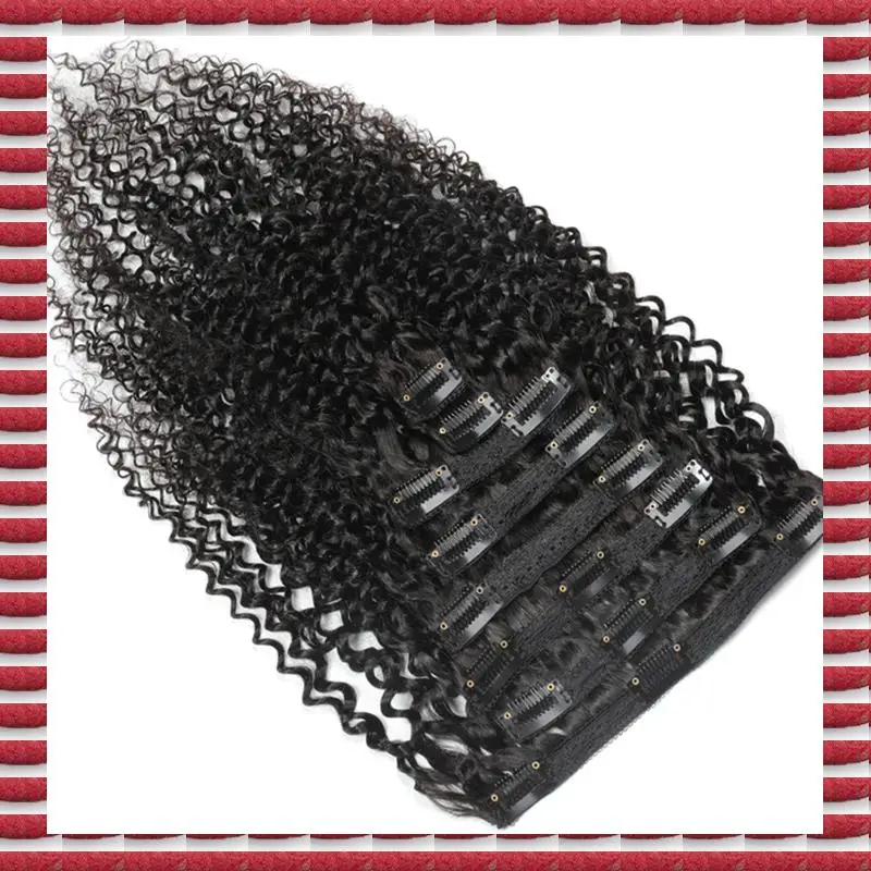

A97G Hair Wig Natural Curls Hair Clip In Hair Extensions Full Head Sets Afro Hair Curls Clip Ins Bundles Natural Black Durable 8