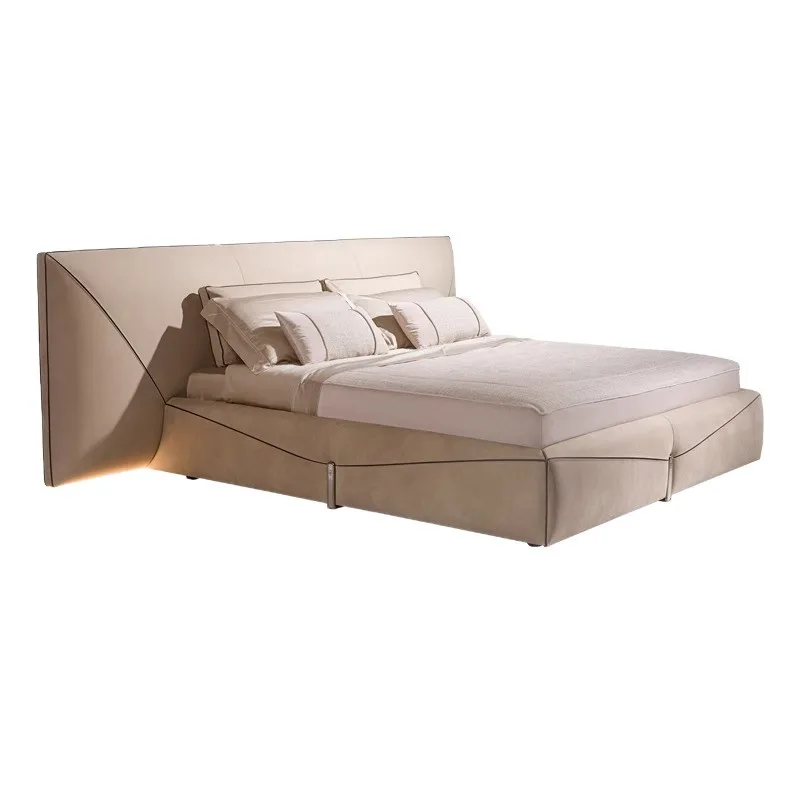 Italian light luxury leather bed widescreen bed high-end villa large flat envelope bed