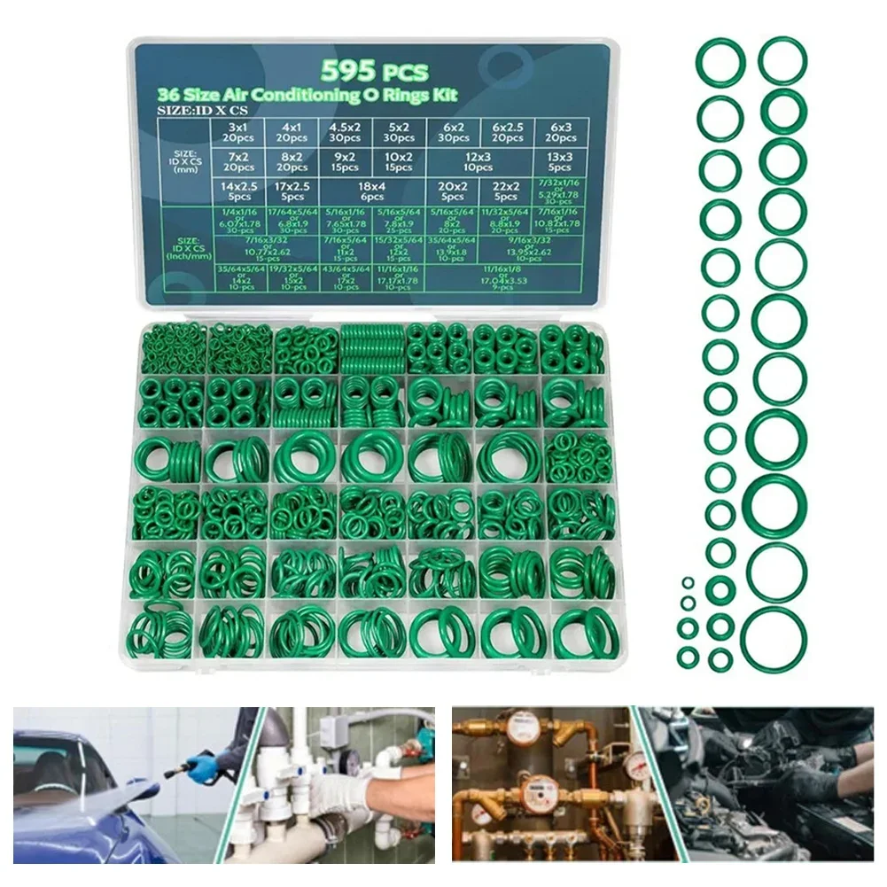 Kit de joints toriques pour climatiseur de voiture, 595 pièces, pour réparer les systèmes de climatisation, 36 tailles, ensemble combiné de joints toriques en caoutchouc d'étanchéité