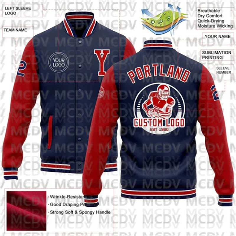 Custom Navy Red-White Bomber Full-Snap Varsity Letterman Two Tone Jacket