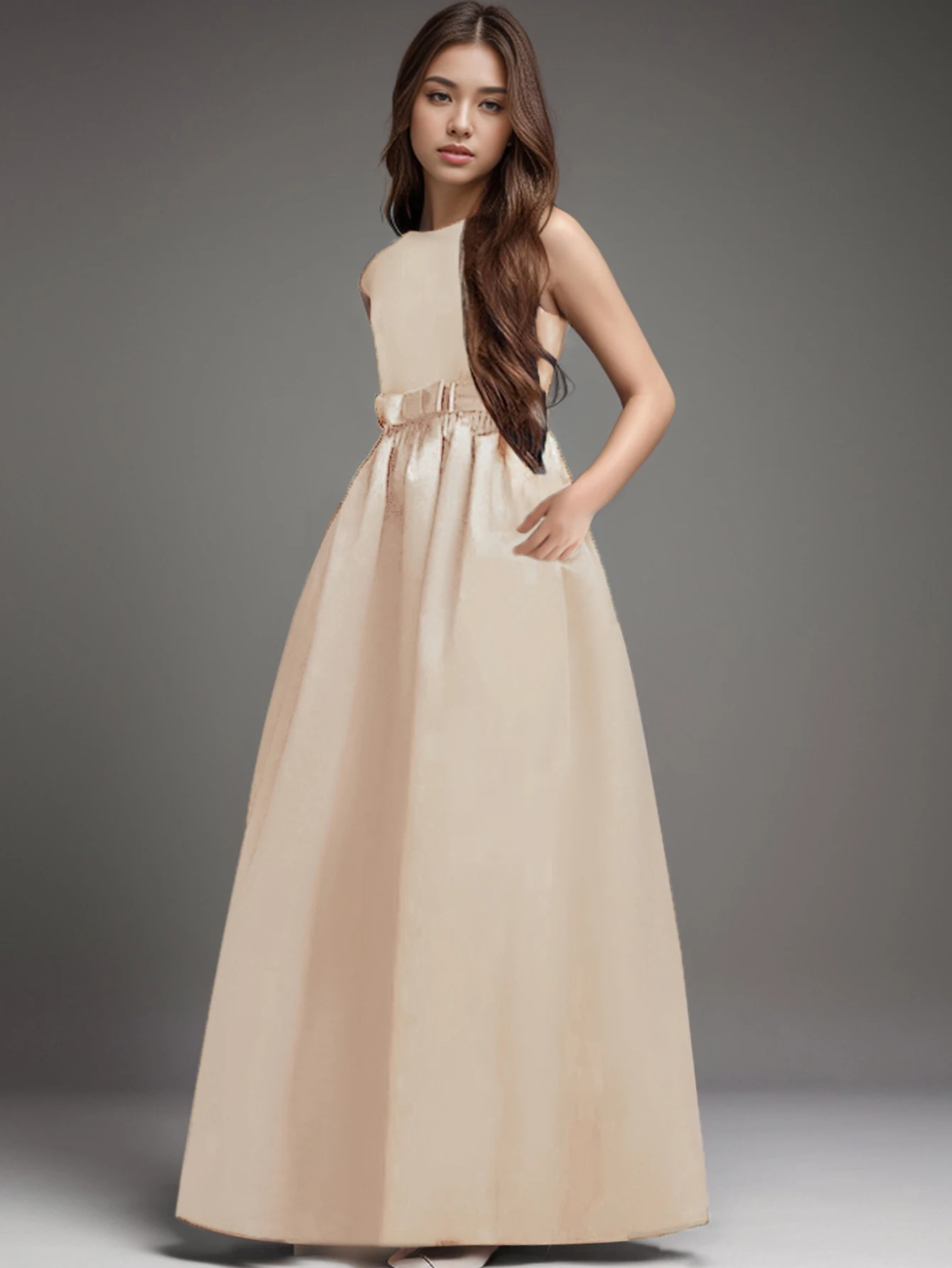 

Длинное платье цвета шампанского для девочек-подростков, используемое для выступлений на день рождения, танцевальных вечеринок, вечерних мероприятий