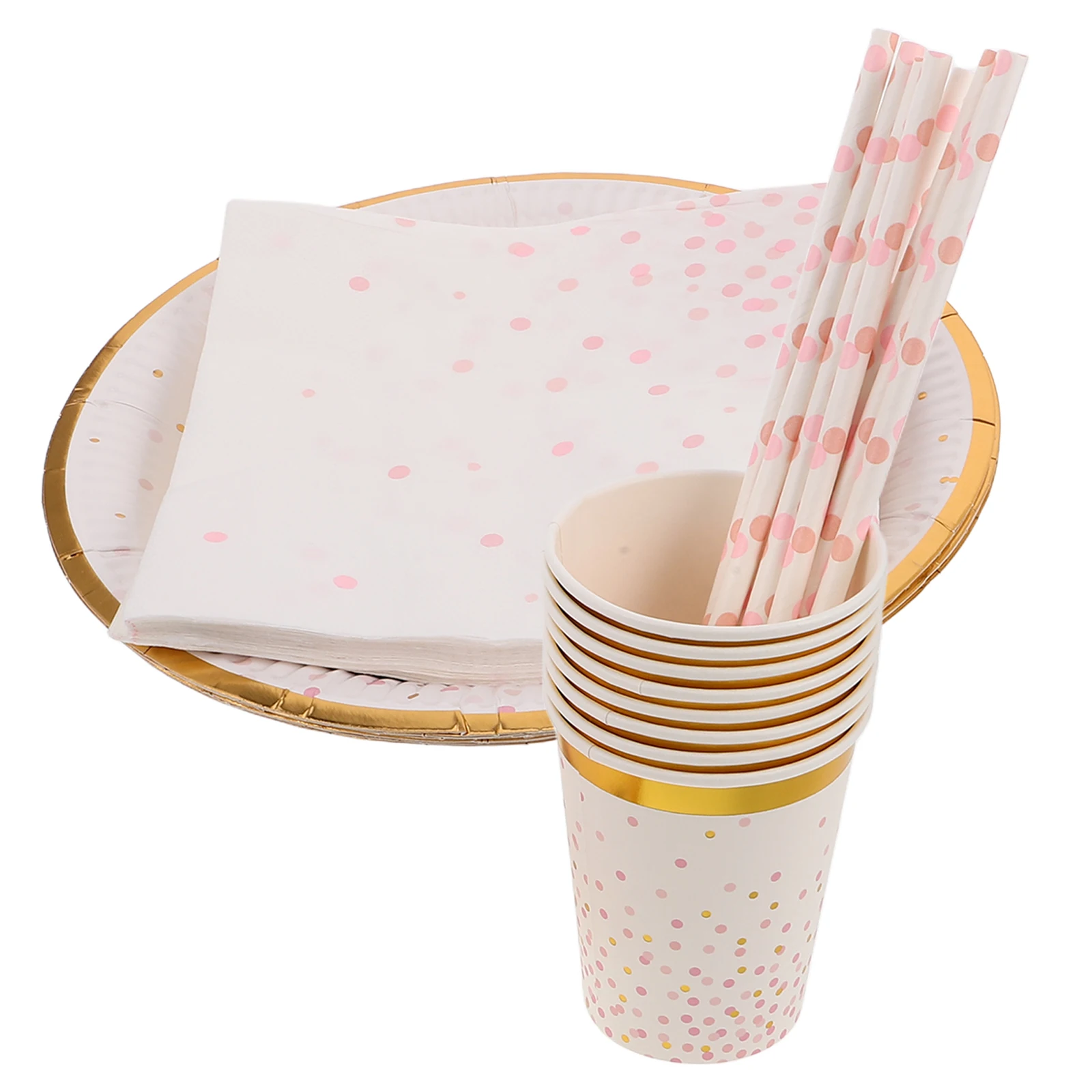 

44pcs Disposable Dot Party Birthday Decorations Cups Straw Safe Happy Birthday Plates Kids Party Plates Reliable