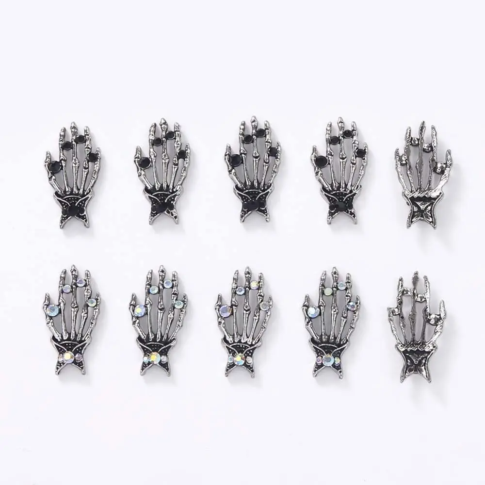 10 Pçs/set Metal Prego Encantos Esqueleto de Halloween Prego Strass Suprimentos de Unhas Enfeites de Manicure Esqueleto Mão Decorações de Unhas