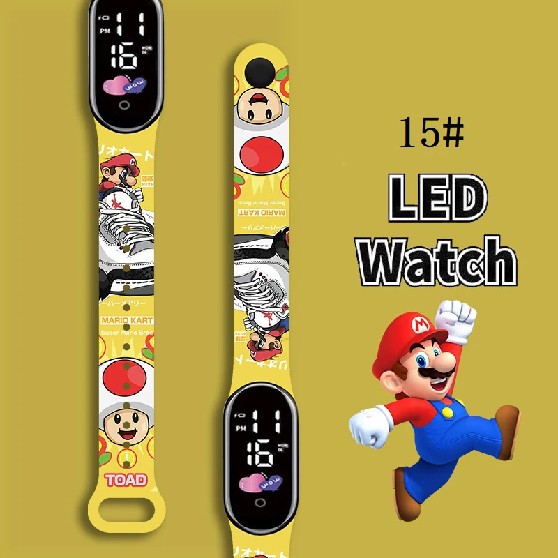 

Mario Bros Children's Watches Action Figures Luigi Princess Peach Yoshi Bowser kids Sport Wristband Waterproof Digital Watch