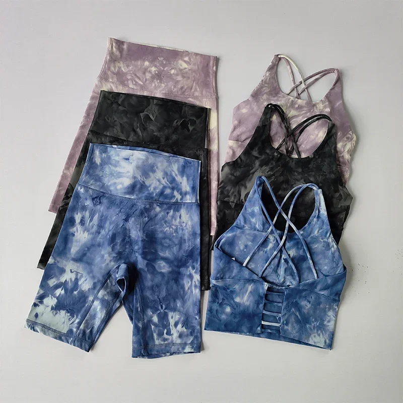 2Pcs Seamless Yoga Set Gym Fitness Clothing Women Yoga Suit Sportswear Female Workout Bra and Sport Shorts Tie Dye Training Suit