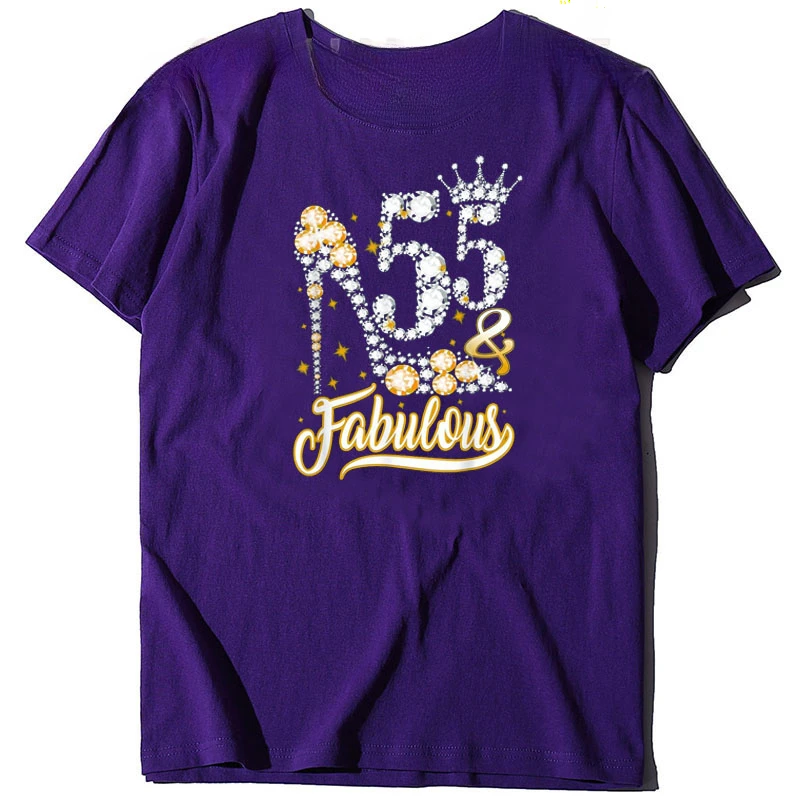 Graphic Tee Tops Gifts for Mom Mama Aesthetic Clothes 55 & Fabulous Queen 55 Years Old 55th Birthday Diamond Crown Shoes Shirt