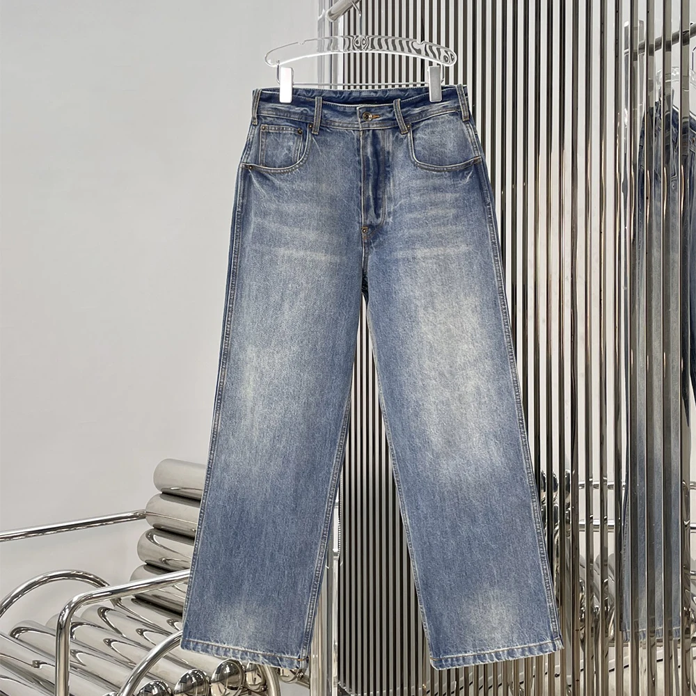 

Women's Cotton-Blend Vintage-Washed Denim Trousers Minimalist Commuter Versatile High-Waisted Straight Pants Spring 2026 New Y2K